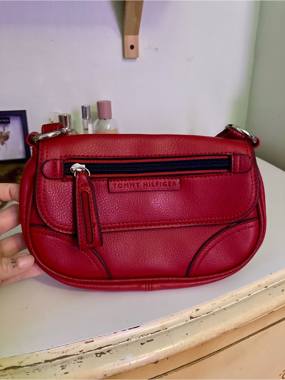 Tommy Hilfiger Red Pebbled Leather Crossbody